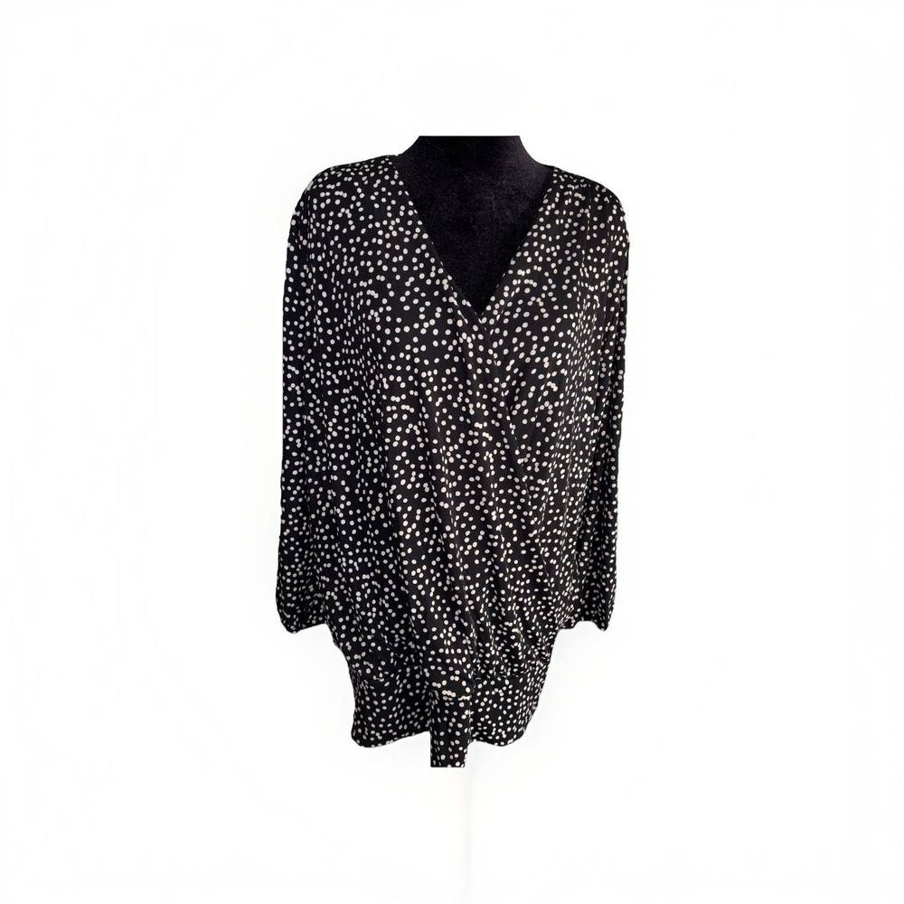 Talbots Black & Beige Polka Dot Crossover Blouse w/Wide Waist‎ Band Size 1X